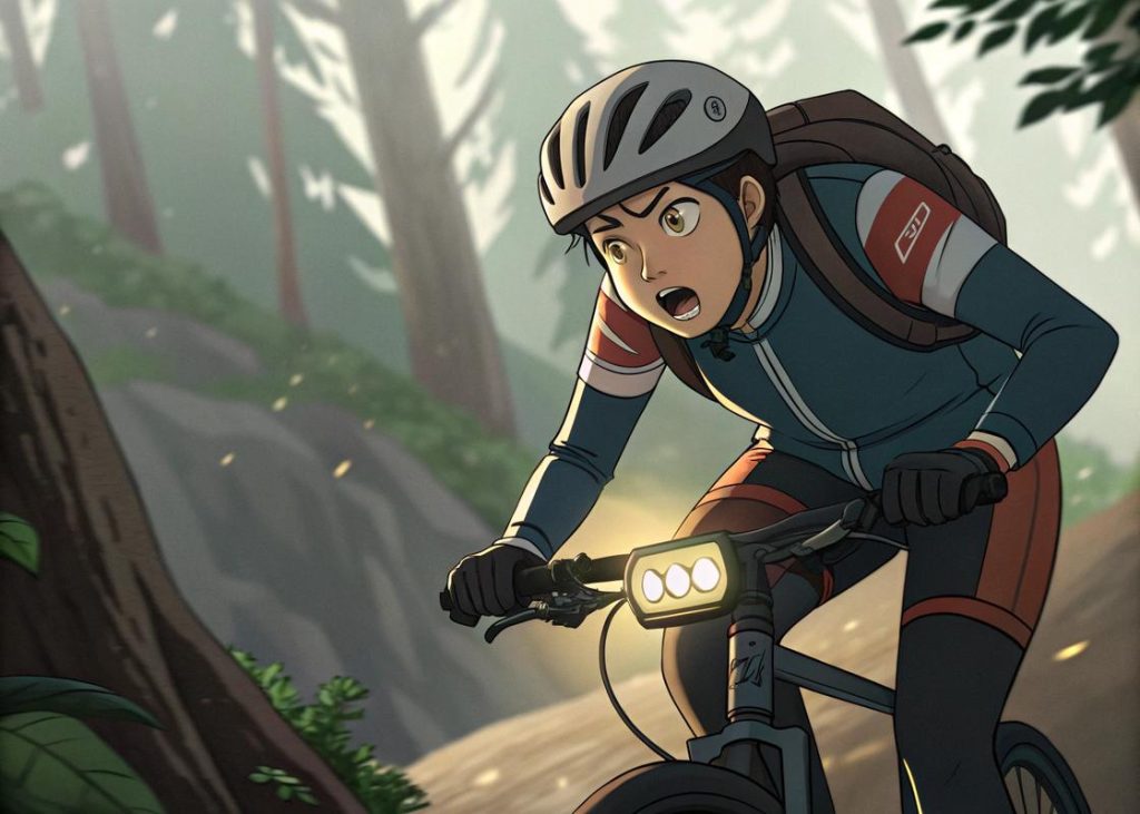 cycliste-velo-electrique-piste-forestiere-anime