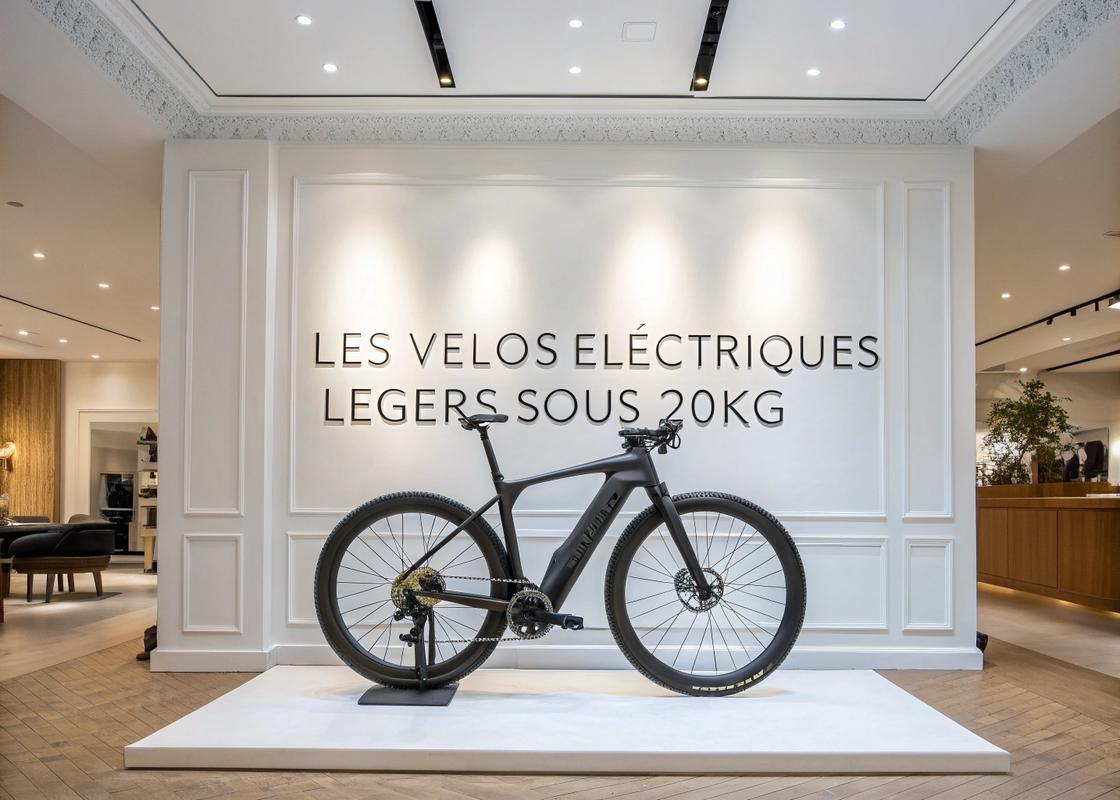 Vélo électrique en fibre de carbone avec une finition élégante exposé dans un showroom haut de gamme.