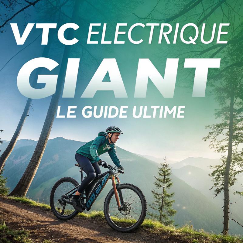 Vélo électrique Giant Explore E+ en action sur un sentier forestier entouré de montagnes, avec des tons vibrants verts et bleus.