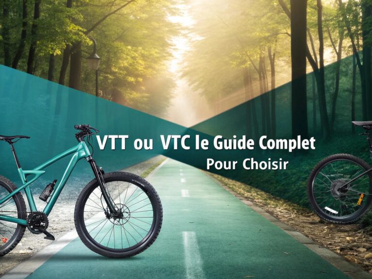 Comparaison côte à côte d'un VTT et d'un VTC sous éclairage cinématique avec inscription 'VTT ou VTC : Le Guide Complet pour Choisir'