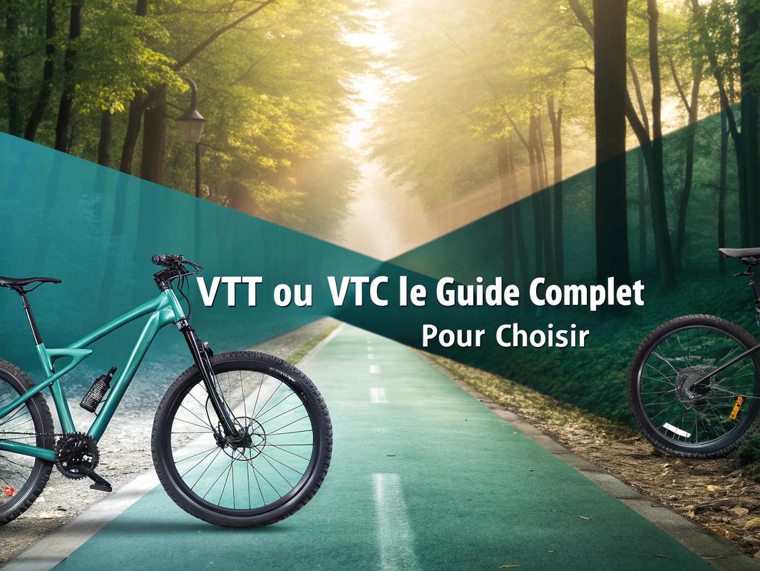 Comparaison côte à côte d'un VTT et d'un VTC sous éclairage cinématique avec inscription 'VTT ou VTC : Le Guide Complet pour Choisir'