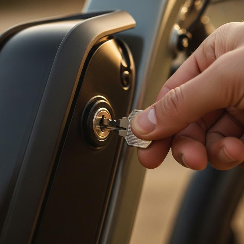 Main insérant une clé de sécurité dans le verrou de batterie VAE