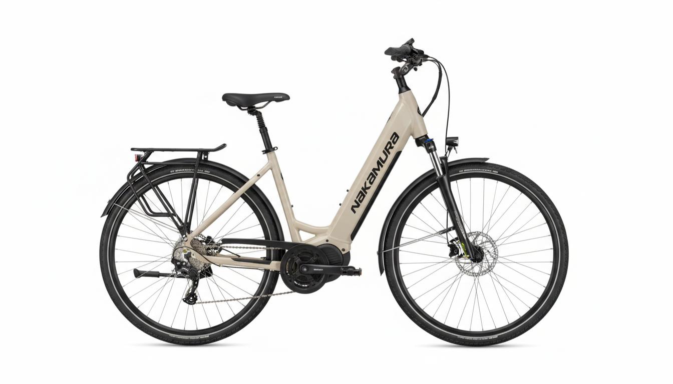 Vélos électriques Nakamura E-Crossover V LTD à gauche et XV à droite présentés de profil sur fond blanc pour comparer leur géométrie