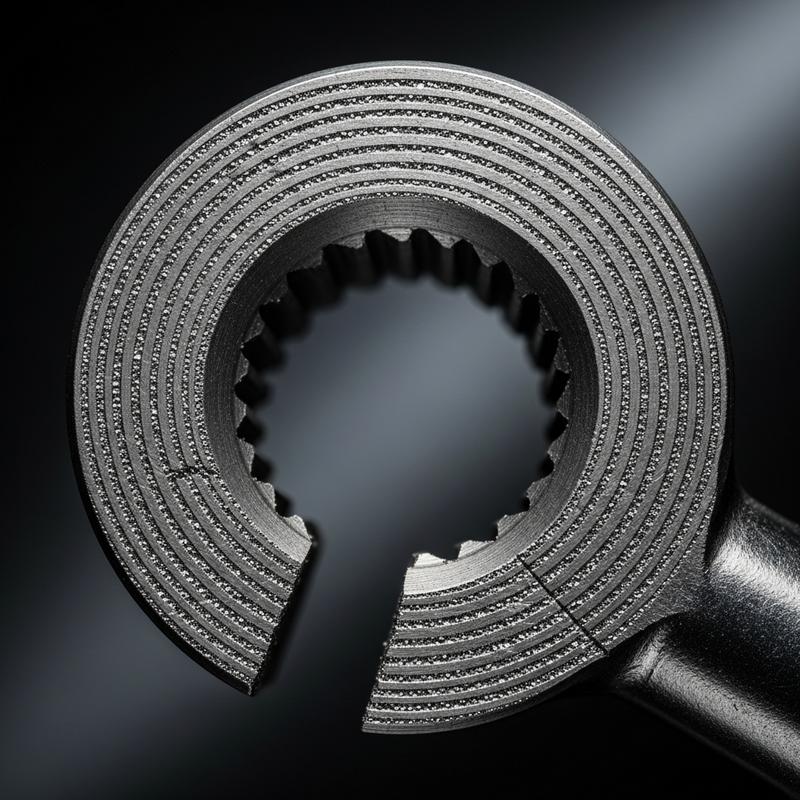 Vue macro de la coupe transversale d'une anse d'antivol en acier trempé révélant la densité et le grain du métal.