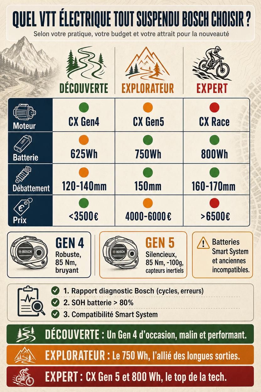 Infographie décision VTT électrique tout suspendu Bosch